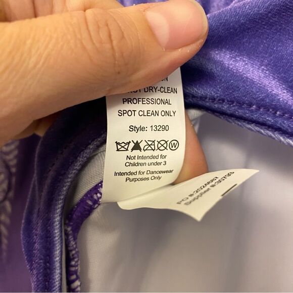 WEISSMAN Dance Costume purple fringe velvet mesh sleeve All The Ways 13290 MA - Picture 10 of 13